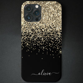 Guld Black Girly Glitter Gnistra Monogram Namn Cas