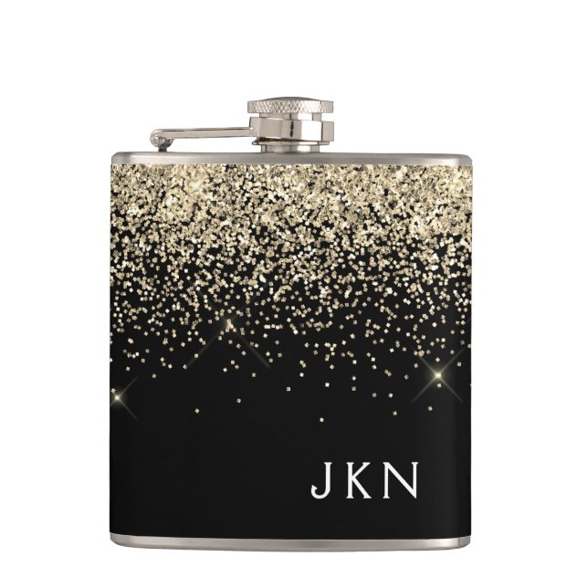 Guld Black Girly Glitter Gnistra Monogram Namn Fickplunta (Framsidan)
