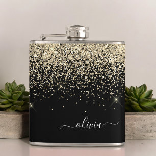 Guld Black Girly Glitter Gnistra Monogram Namn Fickplunta