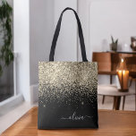 Guld Black Girly Glitter Gnistra Monogram Namn Tygkasse<br><div class="desc">Black and Guld Faux Gnistra och Glitter Elegant Monogram Bok Bag. Denna Bok-bag kan anpassas så att den omfattar ditt första och första namn och ges som julklapp,  Sverige 16 födelsedagar,  Möhippa eller Bröllop.</div>