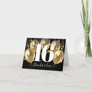 Guld Black Girly Luxury Sweet 16 Birthday Balloons Tack Kort