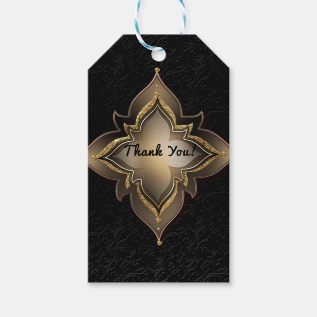 Guld Black Glam Exotic Chic Flower Party-förmån Presentetikett (Framsidan)