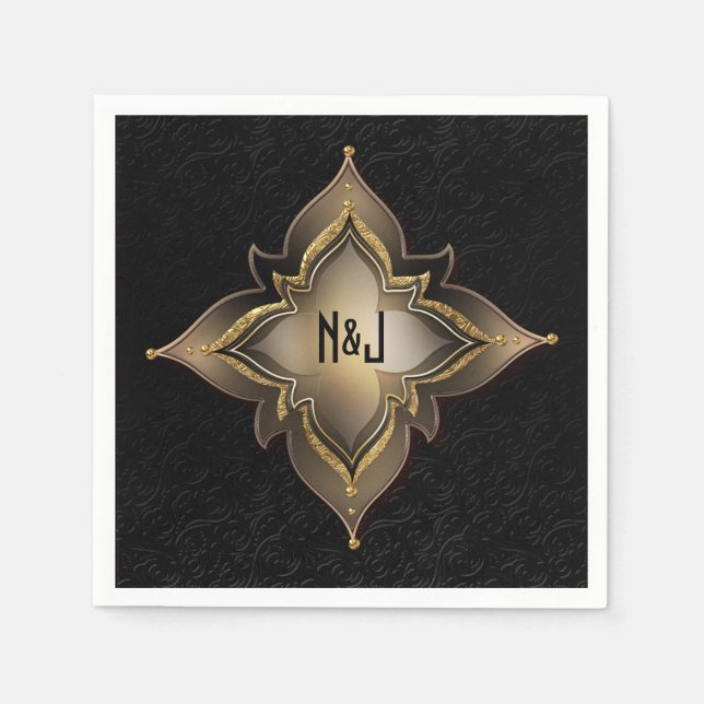 Guld Black & Glam Exotic Chic Flower Party Pappersservett (Framsidan)