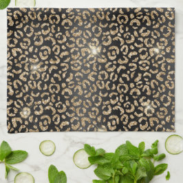 Guld Black Glam Glitter Leopard Kökshandduk
