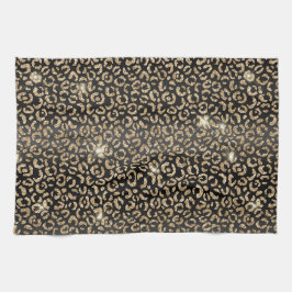 Guld Black Glam Glitter Leopard Kökshandduk