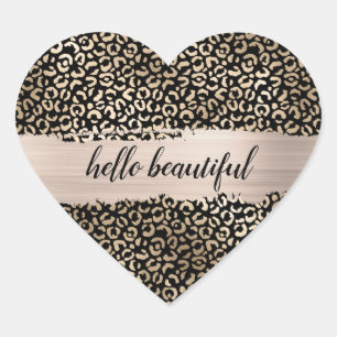 Guld Black Glam Leopard Skriv ut Hjärtformat Klistermärke