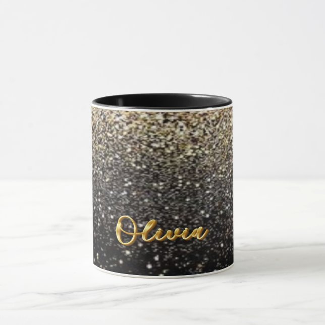 Guld Black Glitter - 3D-text Mugg (Center)
