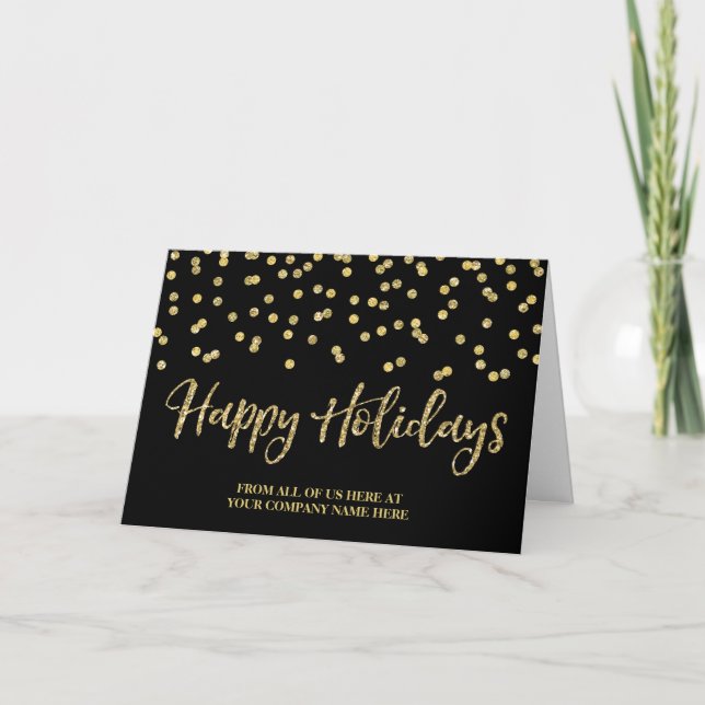 Guld Black Glitter Confetti Corporate-jul Helgkort (Framsida)