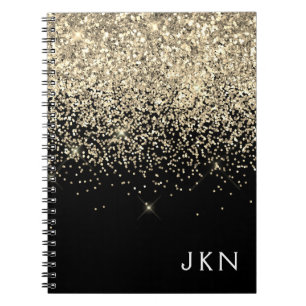 Guld Black Glitter Girly Monogram Initialer Anteckningsbok