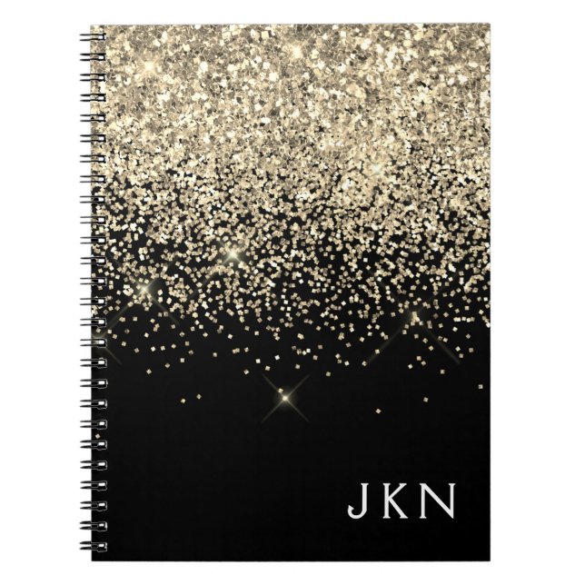 Guld Black Glitter Girly Monogram Initialer Anteckningsbok (Framsidan)