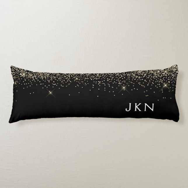 Guld Black Glitter Girly Monogram Initialer Kroppskudde (Framsidan)