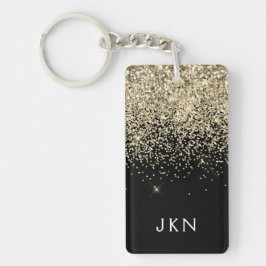 Guld Black Glitter Girly Monogram Initialer Nyckelring