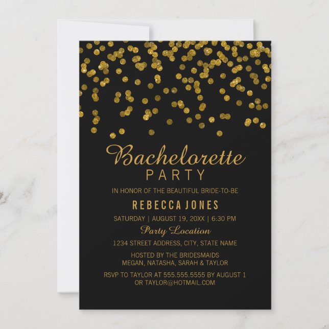 Guld Black Glitter konetti Bachelorette Party Inbjudningar (Framsida)