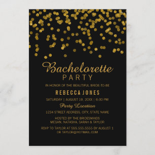 Guld Black Glitter konetti Bachelorette Party Inbjudningar