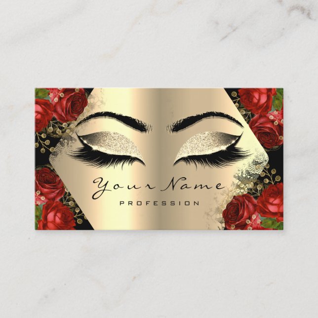 Guld Black Glitter Makeup Artist Lash Blommigt Ro Visitkort (Framsida)
