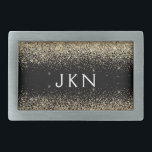 Guld Black Glitter Monogram Girly Initialer<br><div class="desc">Svarta och Guld Gnistra Glitter Monogram Namn Bälte Buckle. Detta gör perfekt studenten,  söt 16 16,  18,  21,  30,  40,  50,  60,  70,  80,  90:e,  100-årsdag,  bröllop,  möhippa,  årsdag,  babydusch eller bachelorette-gåva till någon som glam lyx och chic stilar.</div>