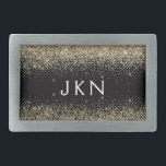 Guld Black Glitter Monogram Girly Initialer<br><div class="desc">Svarta och Guld Gnistra Glitter Monogram Namn Bälte Buckle. Detta gör perfekt studenten,  söt 16 16,  18,  21,  30,  40,  50,  60,  70,  80,  90:e,  100-årsdag,  bröllop,  möhippa,  årsdag,  babydusch eller bachelorette-gåva till någon som glam lyx och chic stilar.</div>