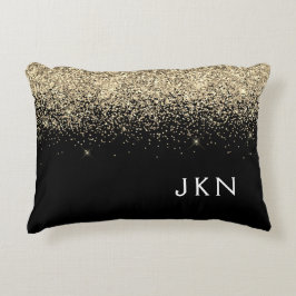 Guld Black Glitter Monogram Girly Initialer Prydnadskudde