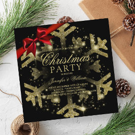 Guld Black Glitter & Ribbon | Julafton Julfest Inbjudningar