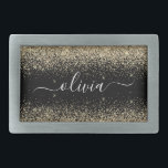 Guld Black Glitter Skriptskript, Monogram Girly Na<br><div class="desc">Svartvit och Guld Gnistra Glitter-skript Monogram Namn Bälte Buckle. Detta gör perfekt studenten,  söt 16 16,  18,  21,  30,  40,  50,  60,  70,  80,  90:e,  100-årsdag,  bröllop,  möhippa,  årsdag,  babydusch eller bachelorette-gåva till någon som glam lyx och chic stilar.</div>