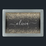 Guld Black Glitter Skriptskript, Monogram Girly Na<br><div class="desc">Svartvit och Guld Gnistra Glitter-skript Monogram Namn Bälte Buckle. Detta gör perfekt studenten,  söt 16 16,  18,  21,  30,  40,  50,  60,  70,  80,  90:e,  100-årsdag,  bröllop,  möhippa,  årsdag,  babydusch eller bachelorette-gåva till någon som glam lyx och chic stilar.</div>
