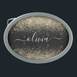 Guld Black Glitter Skriptskript, Monogram Girly Na<br><div class="desc">Svartvit och Guld Gnistra Glitter-skript Monogram Namn Bälte Buckle. Detta gör perfekt studenten,  söt 16 16,  18,  21,  30,  40,  50,  60,  70,  80,  90:e,  100-årsdag,  bröllop,  möhippa,  årsdag,  babydusch eller bachelorette-gåva till någon som glam lyx och chic stilar.</div>