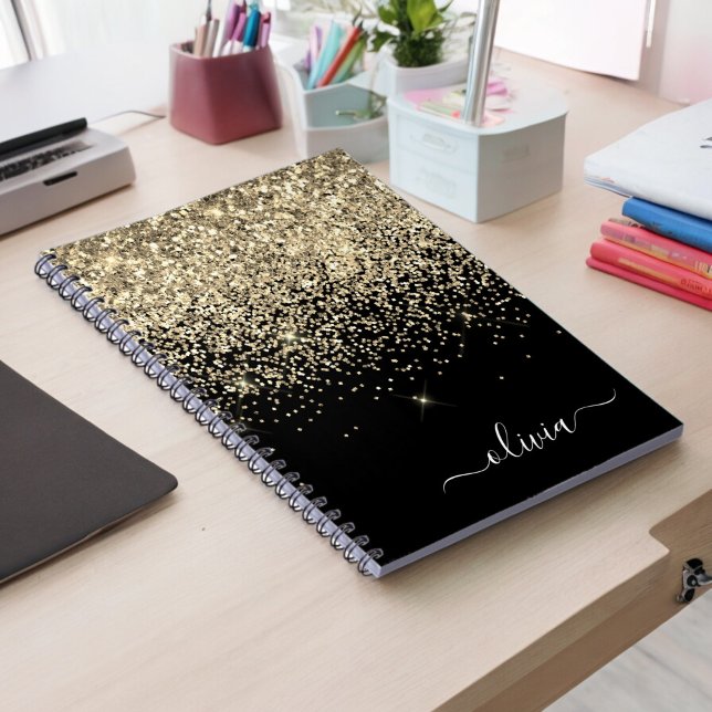 Guld Black Glitter Skriptskript, Monogram Girly Na Anteckningsbok (Skapare uppladdad)