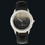 Guld Black Glitter Skriptskript, Monogram Girly Na Armbandsur<br><div class="desc">Svarta och Guld Gnistra Glitter-skript Monogram Namn Watch. Det gör perfekten söt 16-årsjubileum,  bröllop,  möhippa,  årsdag,  babydusch eller bachelorette-fest för någon som glam lyxen och chic stilar i kärlek.</div>