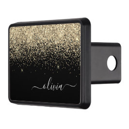 Guld Black Glitter Skriptskript, Monogram Girly Na Dragkroksskydd