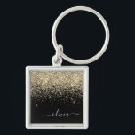 Guld Black Glitter Skriptskript, Monogram Girly Na Fyrkantig Silverfärgad Nyckelring<br><div class="desc">Guld och Black Gnistra Glitter Script Monogram Namn nyckelringar (Nyckelring). Det gör perfekten söt 16-årsjubileum,  bröllop,  möhippa,  årsdag,  babydusch eller bachelorette-fest för någon som glam lyxen och chic stilar i kärlek.</div>