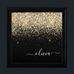 Guld Black Glitter Skriptskript, Monogram Girly Na Minnesask<br><div class="desc">Svart och Guld Gnistra Glitter skriver Monogram Namn Jewelry Keepsakbox. Det gör perfekt studenten,  födelsedag,  bröllop,  möhippa,  årsdag,  babydusch eller bachelorette-fest till någon som glam lyx och chic stilar.</div>