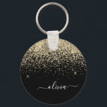 Guld Black Glitter Skriptskript, Monogram Girly Na Nyckelring<br><div class="desc">Gnistra,  svart och Guld,  Glitter,  Monogram Namn nyckelringar (Nyckelring). Det gör perfekten söt 16-årsjubileum,  bröllop,  möhippa,  årsdag,  babydusch eller bachelorette-fest för någon som glam lyxen och chic stilar i kärlek.</div>