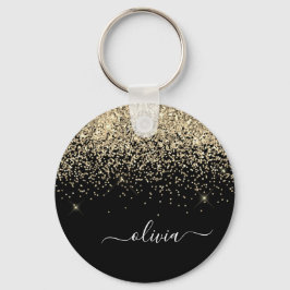 Guld Black Glitter Skriptskript, Monogram Girly Na Nyckelring