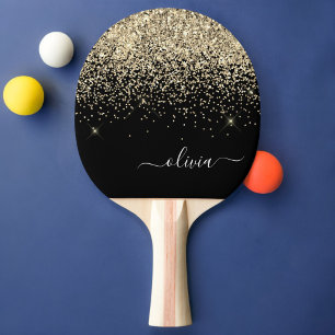 Guld Black Glitter Skriptskript, Monogram Girly Na Pingisracket
