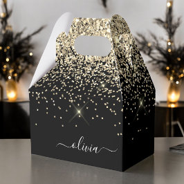 Guld Black Glitter Skriptskript, Monogram Girly Na Presentaskar