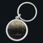 Guld Black Glitter Skriptskript, Monogram Girly Na Rund Silverfärgad Nyckelring<br><div class="desc">Guld och Black Gnistra Glitter Script Monogram Namn nyckelringar (Nyckelring). Det gör perfekten söt 16-årsjubileum,  bröllop,  möhippa,  årsdag,  babydusch eller bachelorette-fest för någon som glam lyxen och chic stilar i kärlek.</div>