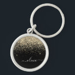 Guld Black Glitter Skriptskript, Monogram Girly Na Rund Silverfärgad Nyckelring<br><div class="desc">Guld och Black Gnistra Glitter Script Monogram Namn nyckelringar (Nyckelring). Det gör perfekten söt 16-årsjubileum,  bröllop,  möhippa,  årsdag,  babydusch eller bachelorette-fest för någon som glam lyxen och chic stilar i kärlek.</div>