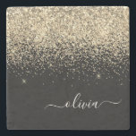 Guld Black Glitter Skriptskript, Monogram Girly Na Stenunderlägg<br><div class="desc">Skriptet Monogram Namn Stone Tile i svart och Guld Gnistra. Det gör perfekt studenten,  söt 16-årsdag,  bröllop,  möhippa,  årsdag,  babydusch eller bachelorette-fest till någon som kärlek glam lyx och chic stilar.</div>