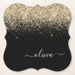 Guld Black Glitter Skriptskript, Monogram Girly Na Underlägg Papper<br><div class="desc">Glitter-skript Monogram Namn Pappra Underlägg i Svarta och Guld Gnistra. Det gör perfekt studenten,  födelsedag,  bröllop,  möhippa,  årsdag,  babydusch eller bachelorette-fest till någon som glam lyx och chic stilar.</div>