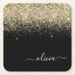 Guld Black Glitter Skriptskript, Monogram Girly Na Underlägg Papper Kvadrat<br><div class="desc">Glitter-skript Monogram Namn Pappra Underlägg i Svarta och Guld Gnistra. Det gör perfekt studenten,  födelsedag,  bröllop,  möhippa,  årsdag,  babydusch eller bachelorette-fest till någon som glam lyx och chic stilar.</div>