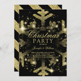 Guld & Black Glitter Snowflake Julafton Julfest Inbjudningar