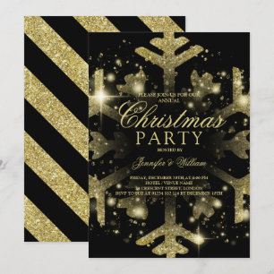 Guld & Black Glitter Snowflake Julafton Julfest Inbjudningar