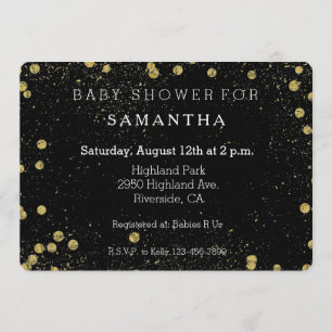 Guld Black Glittery Confetti Dots babydusch Inbjudningar