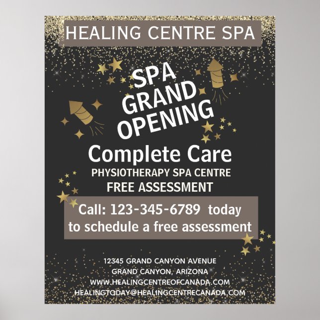 Guld Black Glittery Physio Center Grand Open Poster (Framsidan)