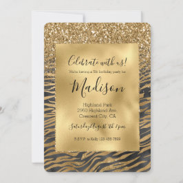 Guld Black Glitzy Glitter Gnistra Zebra tryck Inbjudningar