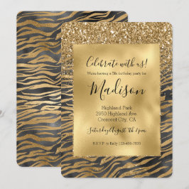 Guld Black Glitzy Glitter Gnistra Zebra tryck Inbjudningar
