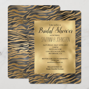 Guld Black Glitzy Glitter Gnistra Zebra tryck Inbjudningar