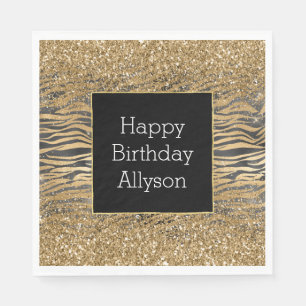 Guld Black Glitzy Glitter Gnistra Zebra tryck Pappersservett