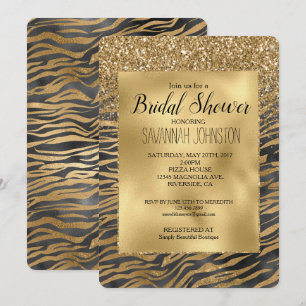 Guld Black Glitzy Glittery Gnistra Zebra tryck Inbjudningar