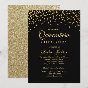 Guld Black Gnistra Confetti Quinceanera-inbjudan Inbjudningar